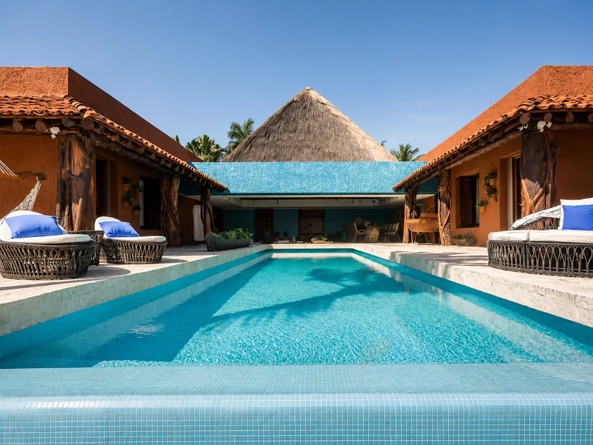 The tiled lap pool between Casa Corazon's casitas